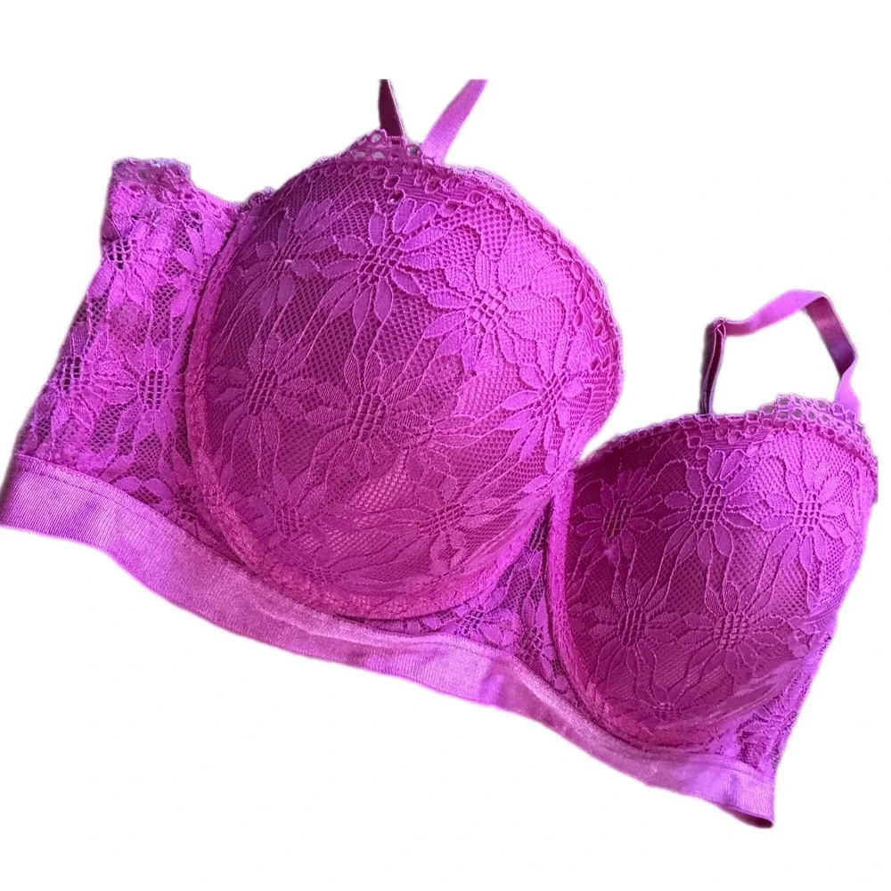 Candie's Lace Underwire Bra Women 34D Magenta Pink Floral COL1213BRA Excellent - Picture 2 of 8